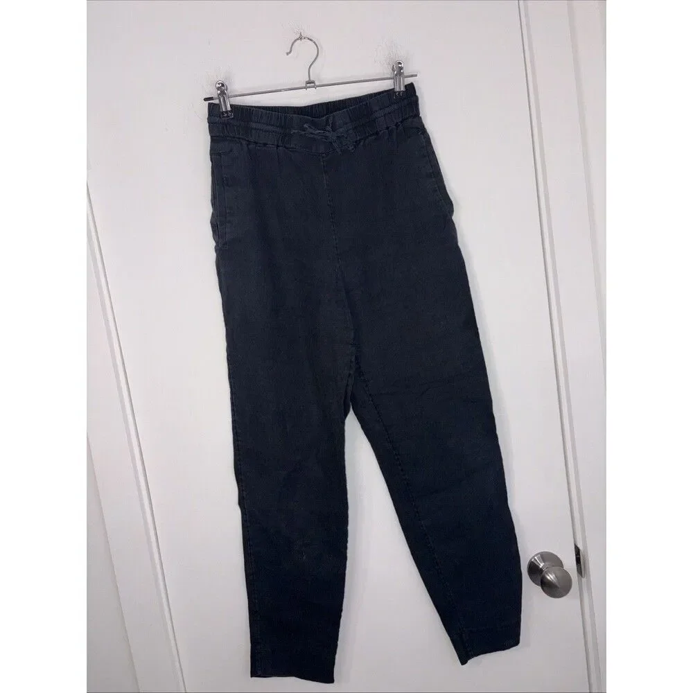 Cos Navy Linen Pants Drawstring Pockets‎ Sz 2 Made In Sweden